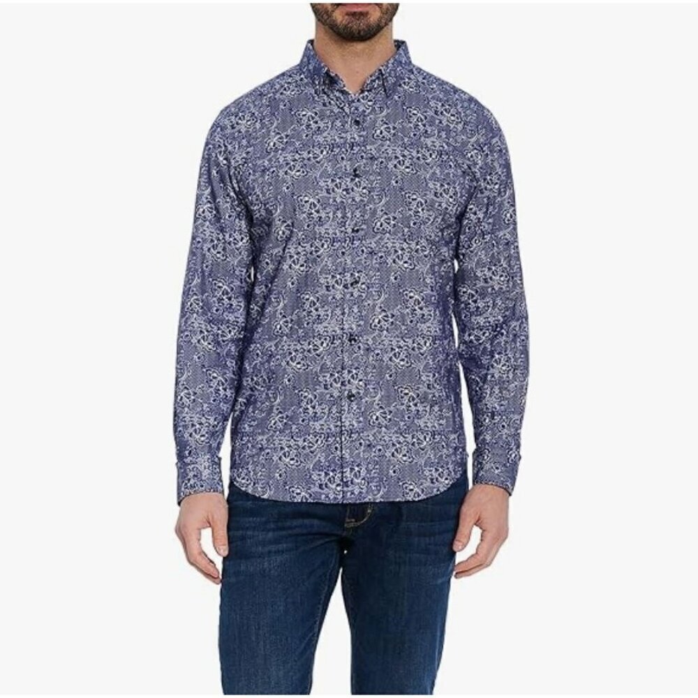 Robert Graham Blue Floral Garden Grove Long Sleeve Button Down Size XL Tailored